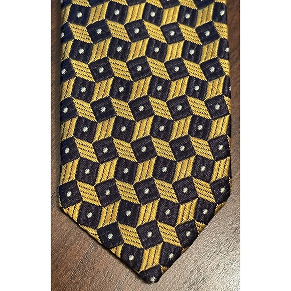 Land’s End Gold Black Hand Made 100% Silk Men’s Neck Tie Made In USA - Picture 6 of 9